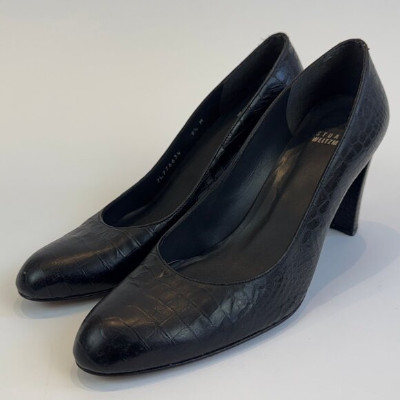 Stuart Weitzman Black Snake-Embossed Court Shoes, 9 1/2 M - Picture 1 of 16